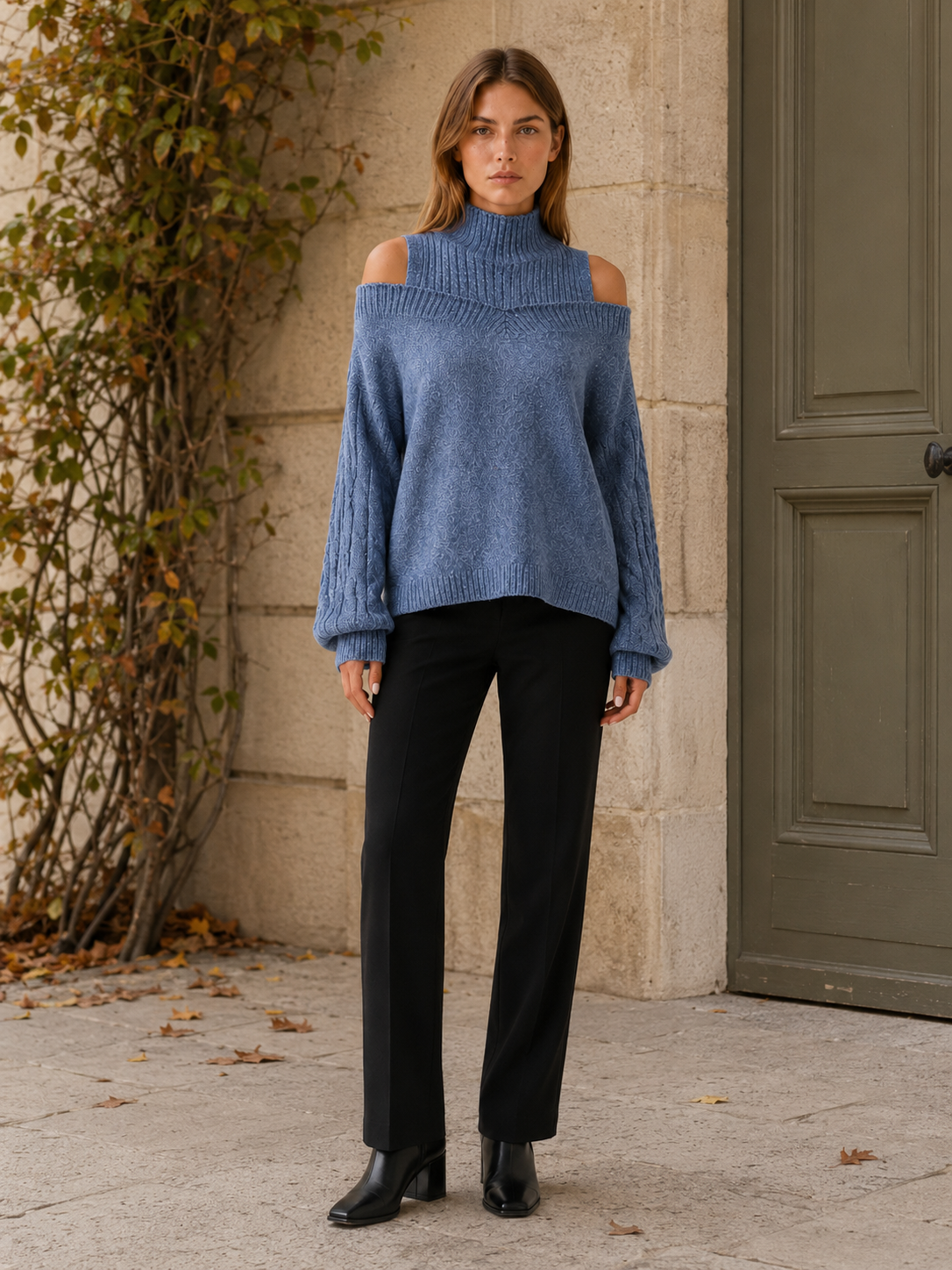 Darselle | High Neck Sweater with Cold Shoulder Cut-Outs