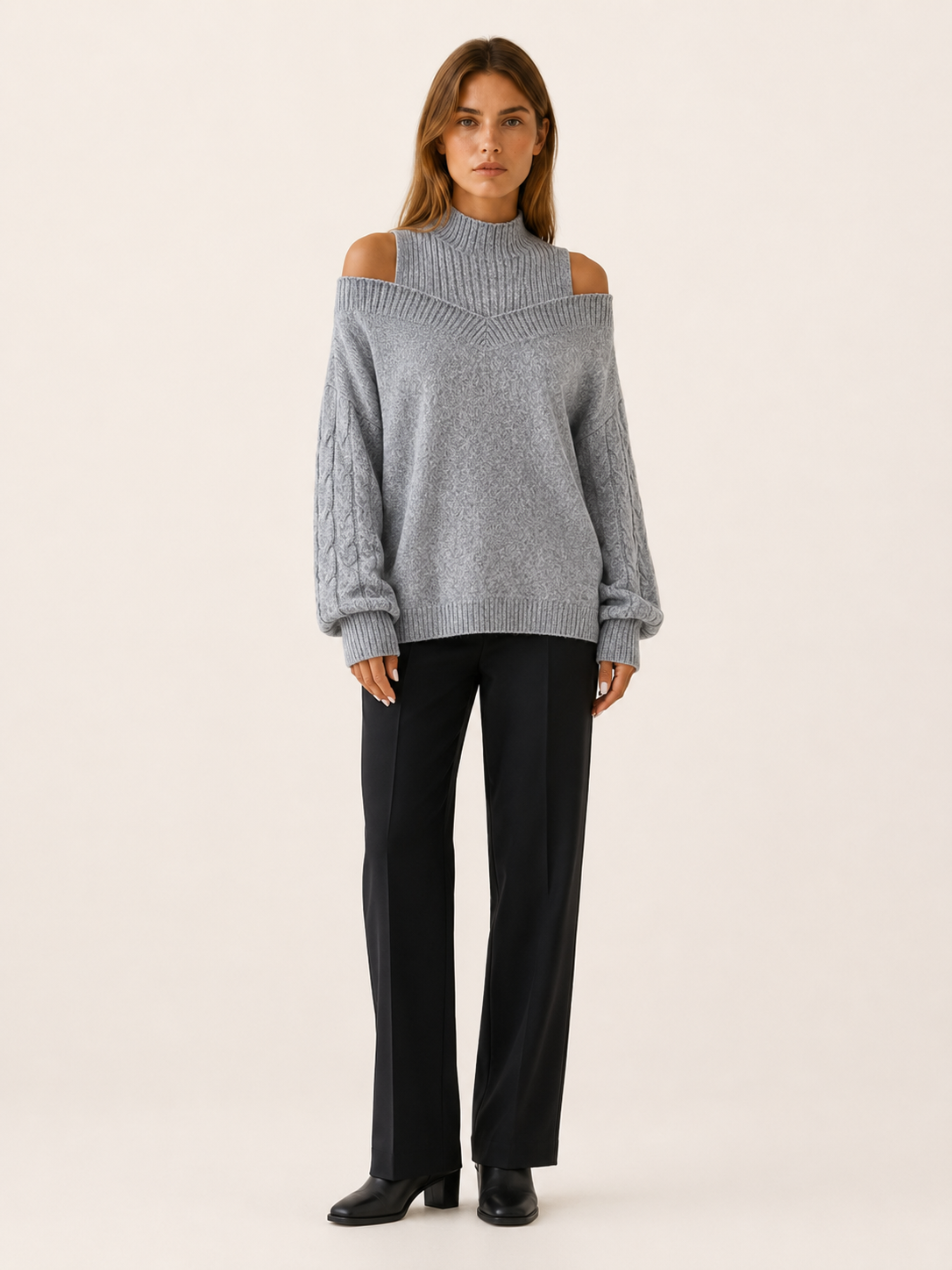 Darselle | High Neck Sweater with Cold Shoulder Cut-Outs