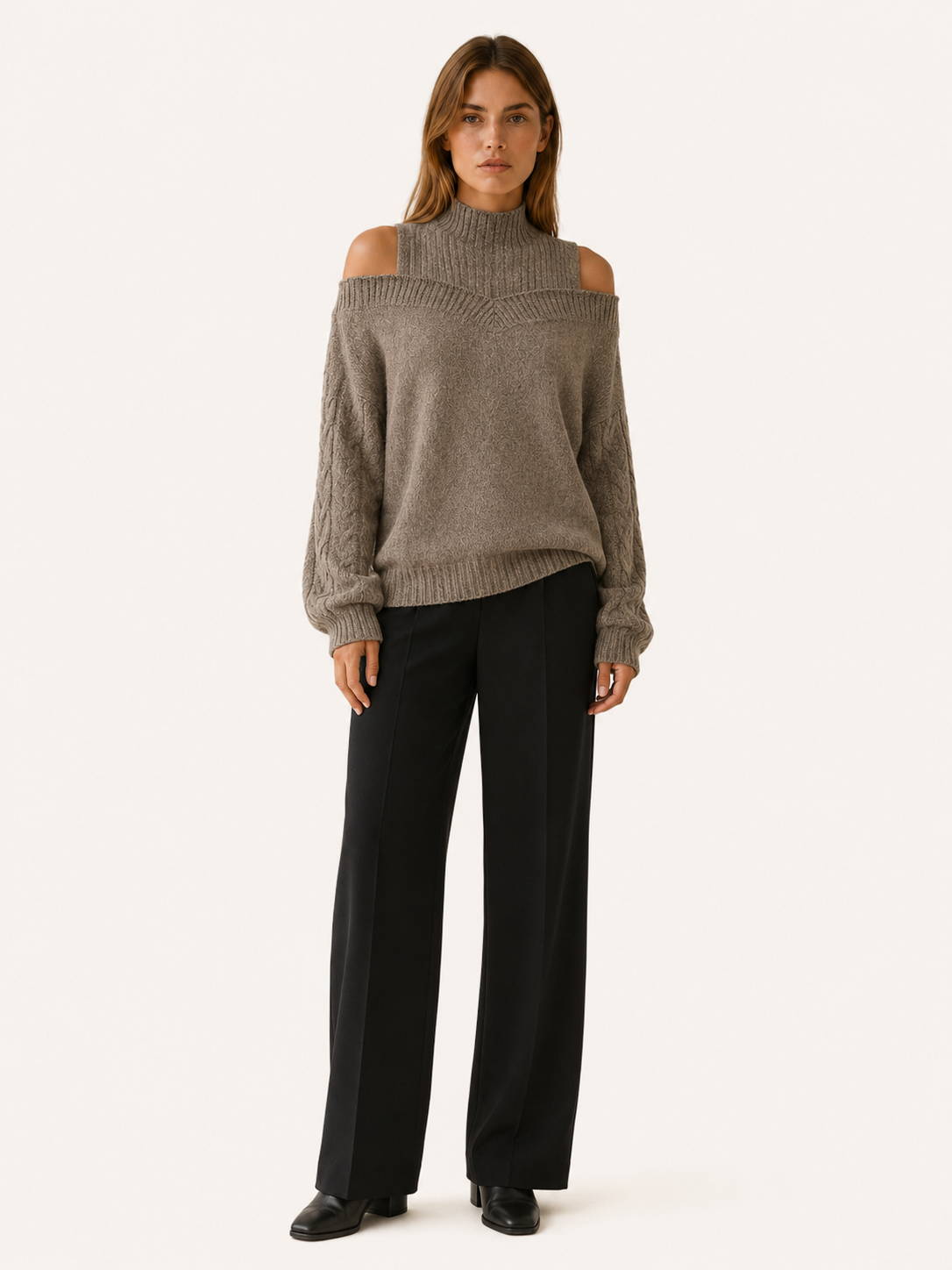Darselle | High Neck Sweater with Cold Shoulder Cut-Outs