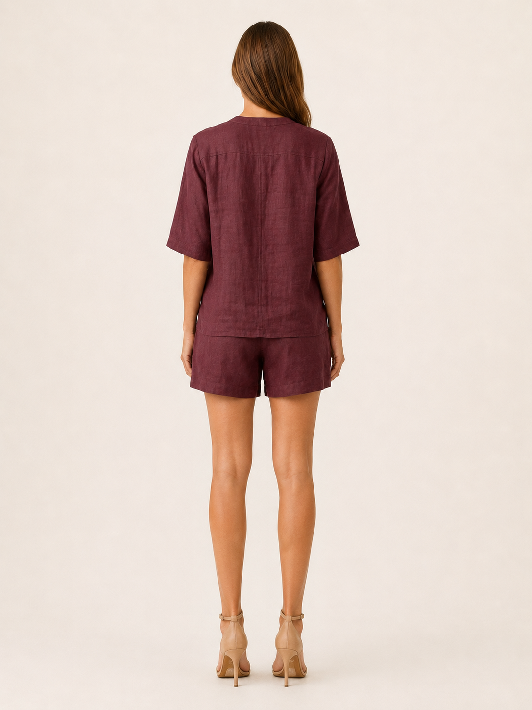 Davina | Linen Shorts Set with V Neck Top