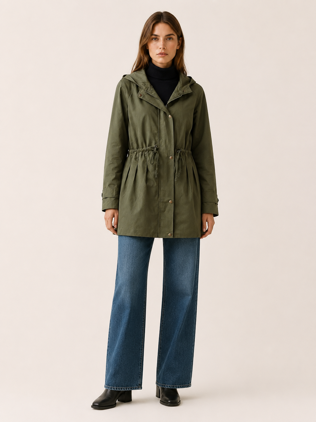 Delphine | Women’s Hooded Trench Coat with Drawstring Waist