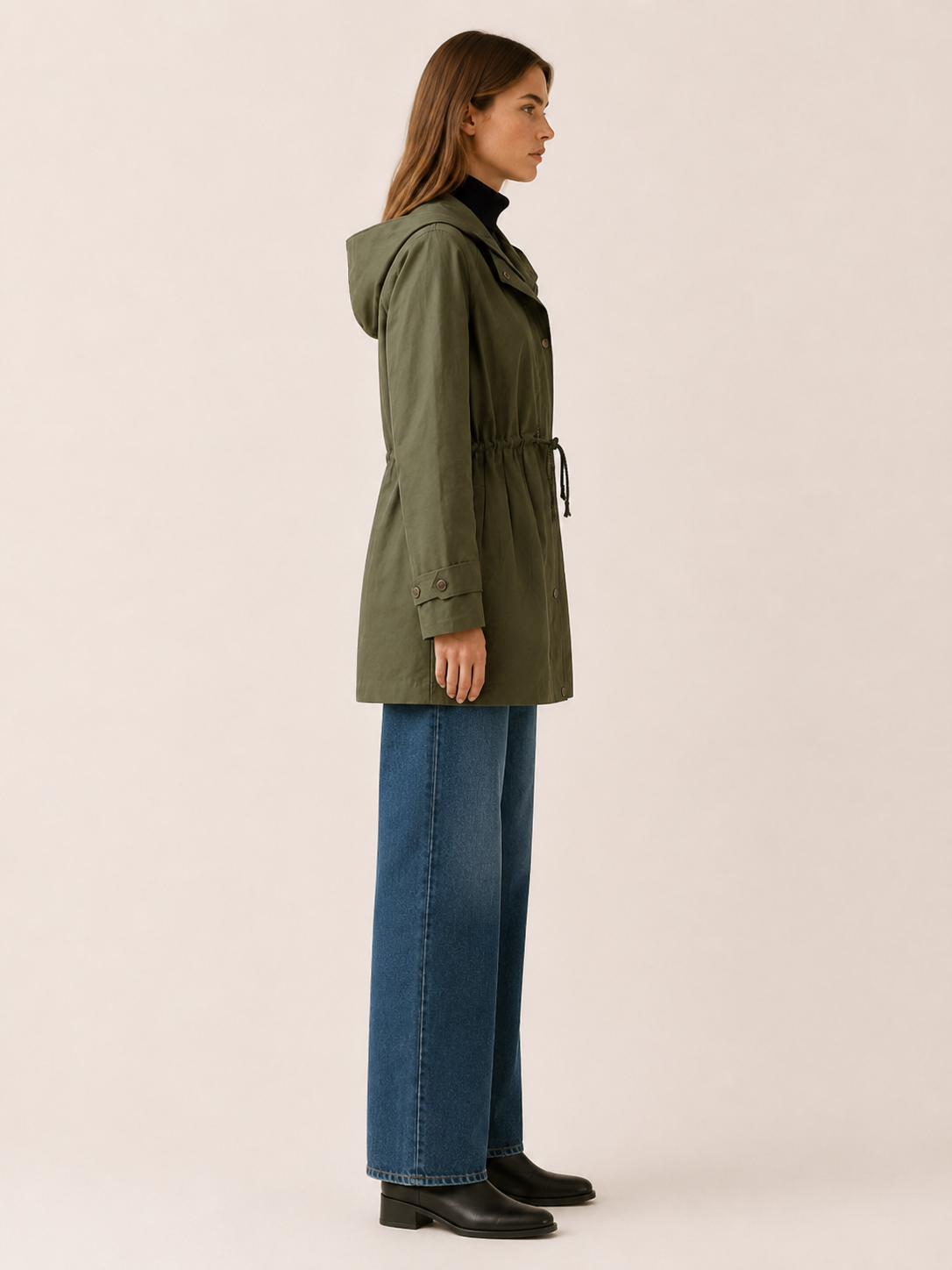 Delphine | Women’s Hooded Trench Coat with Drawstring Waist