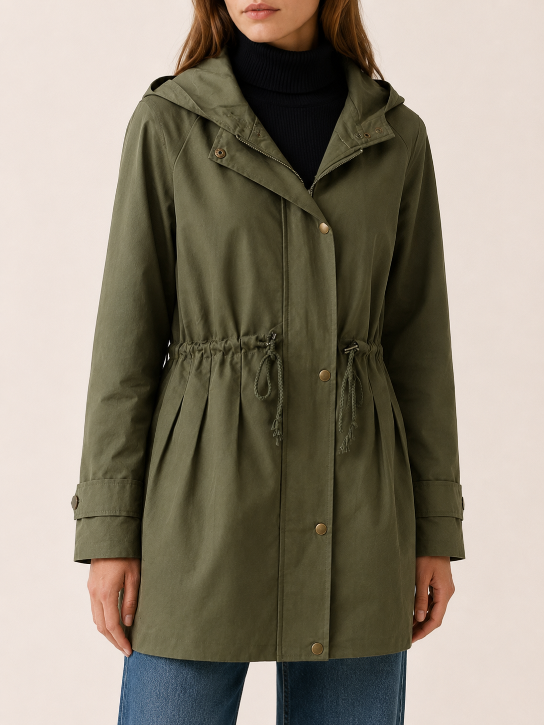 Delphine | Women’s Hooded Trench Coat with Drawstring Waist