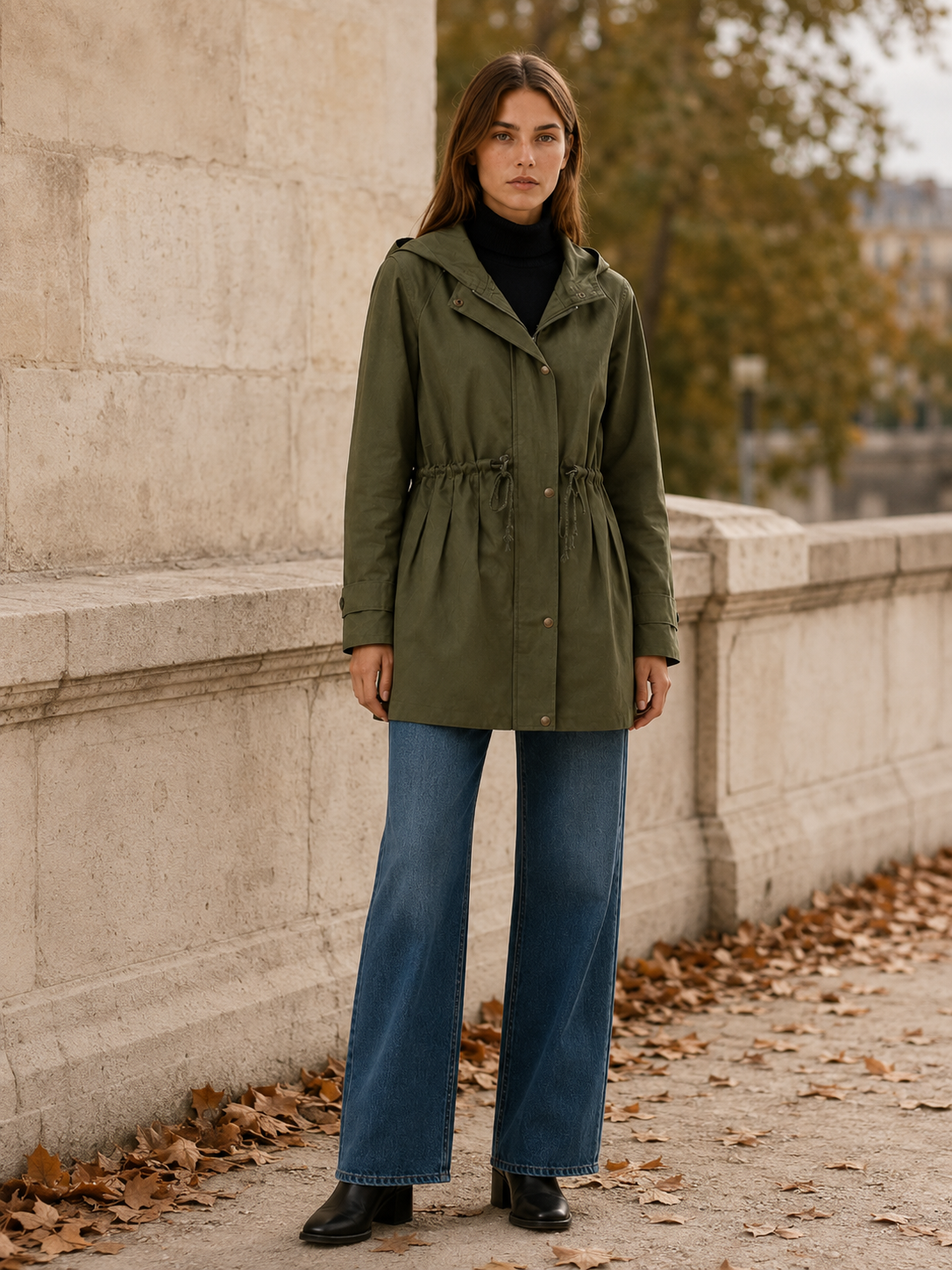 Delphine | Women’s Hooded Trench Coat with Drawstring Waist