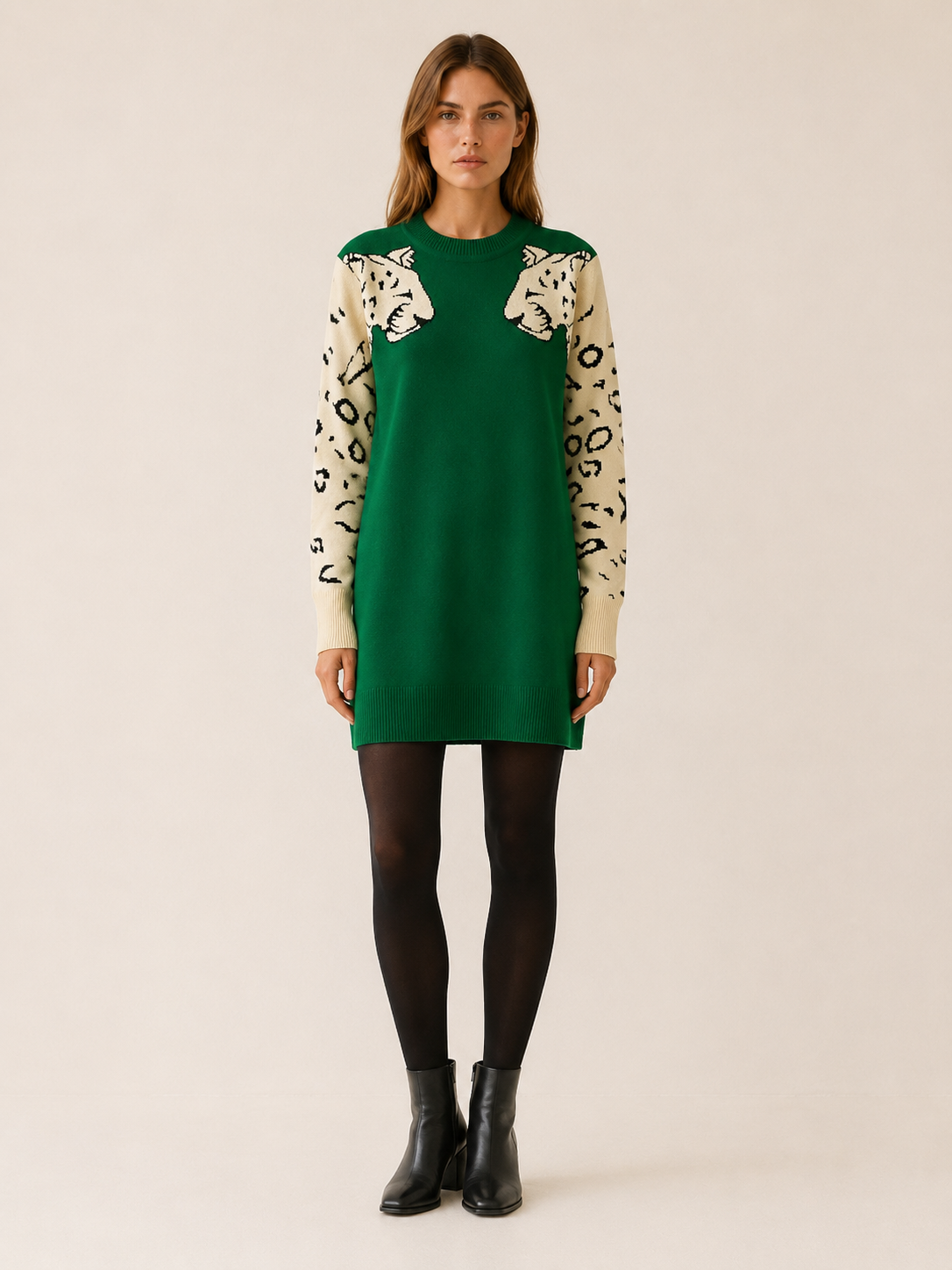 Delyra | Oversized Jumper with Leopard Print and Crew Neck