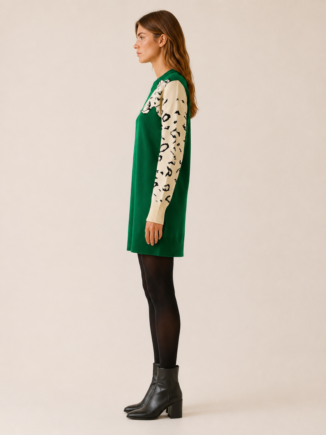 Delyra | Oversized Jumper with Leopard Print and Crew Neck