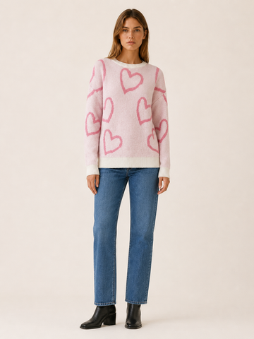 Diantha | Crew Neck Jumper with Heart Pattern