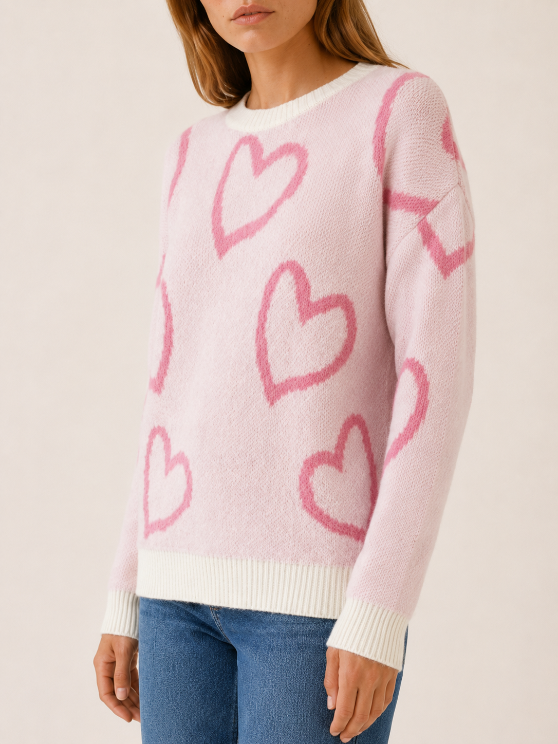 Diantha | Crew Neck Jumper with Heart Pattern
