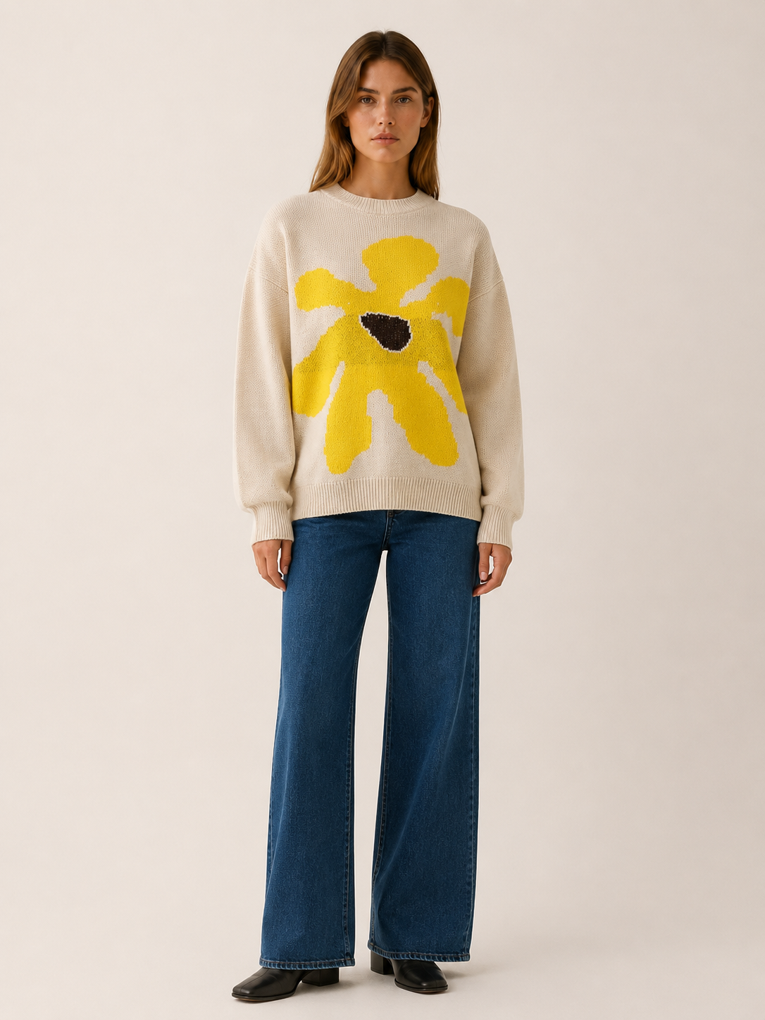 Dorevyn | Knit Sweater with Floral Motif and Oversized Fit
