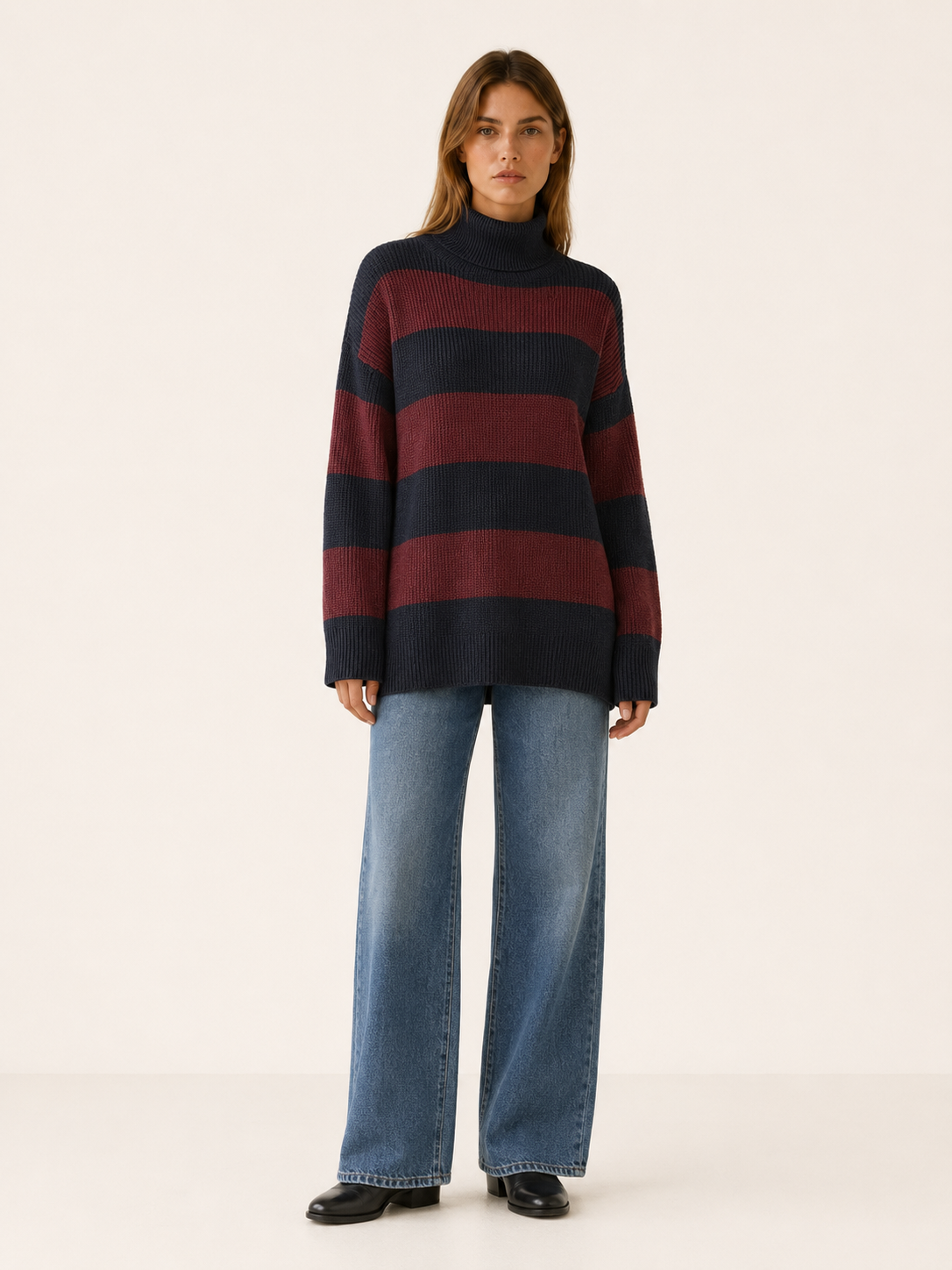 Dovessa | High Neck Sweater with Striped Design