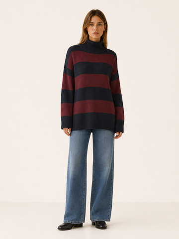 Dovessa | High Neck Sweater with Striped Design