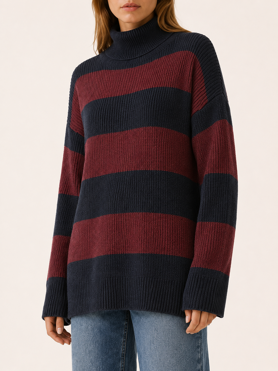 Dovessa | High Neck Sweater with Striped Design