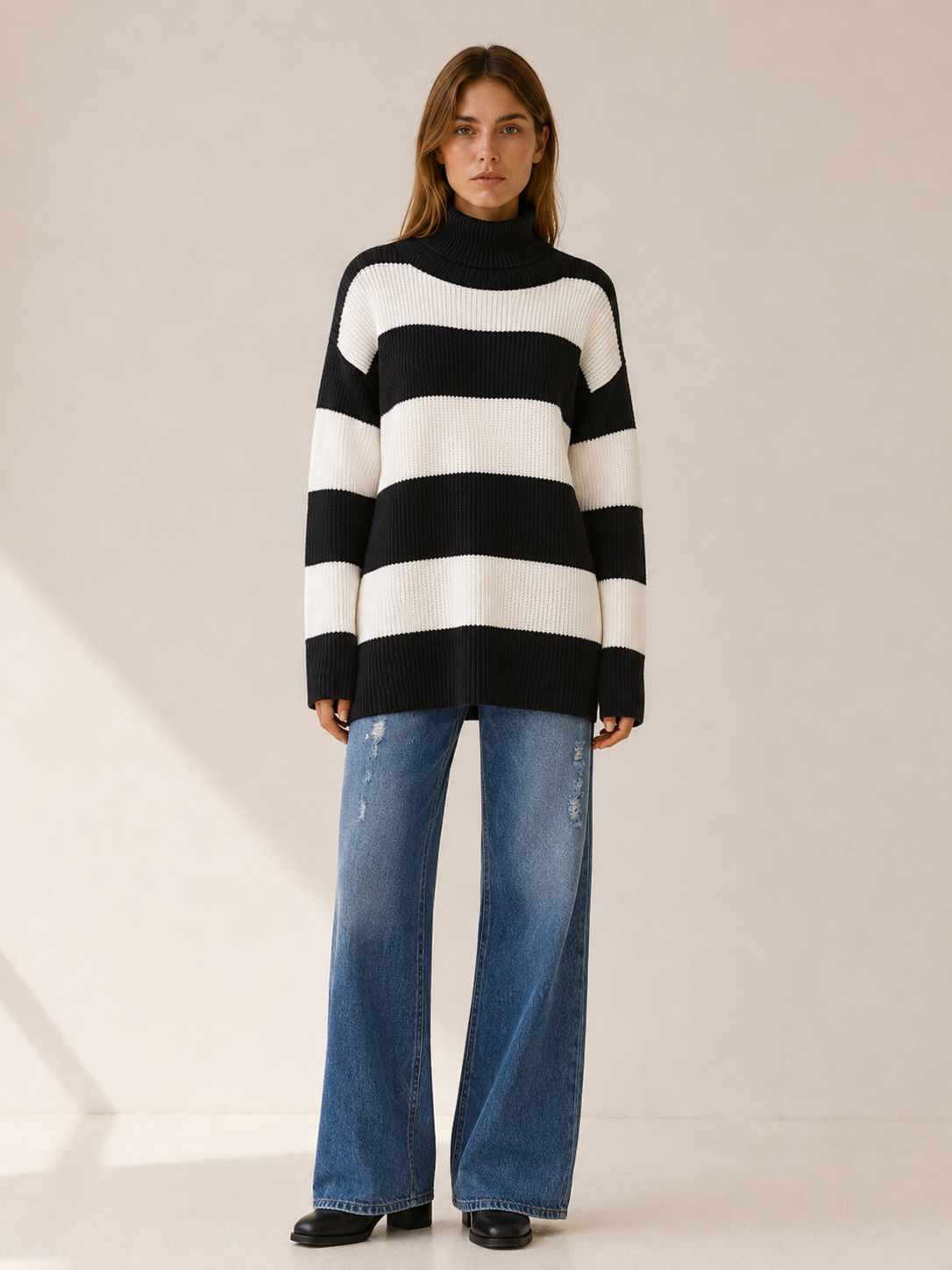 Dovessa | High Neck Sweater with Striped Design