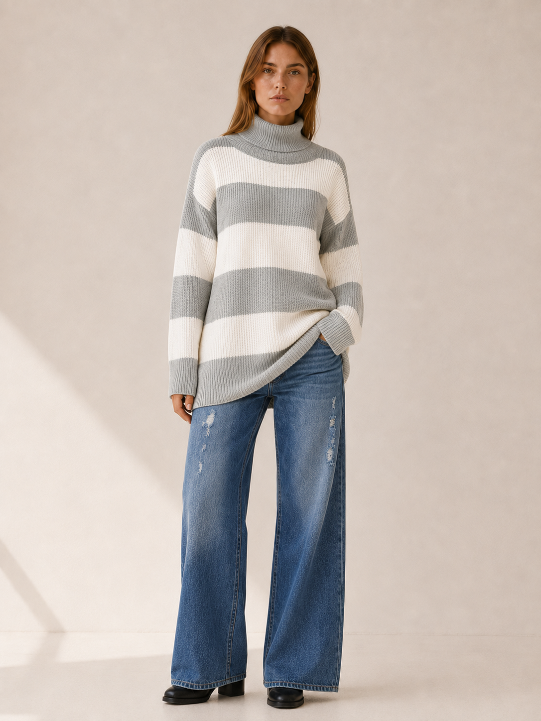 Dovessa | High Neck Sweater with Striped Design