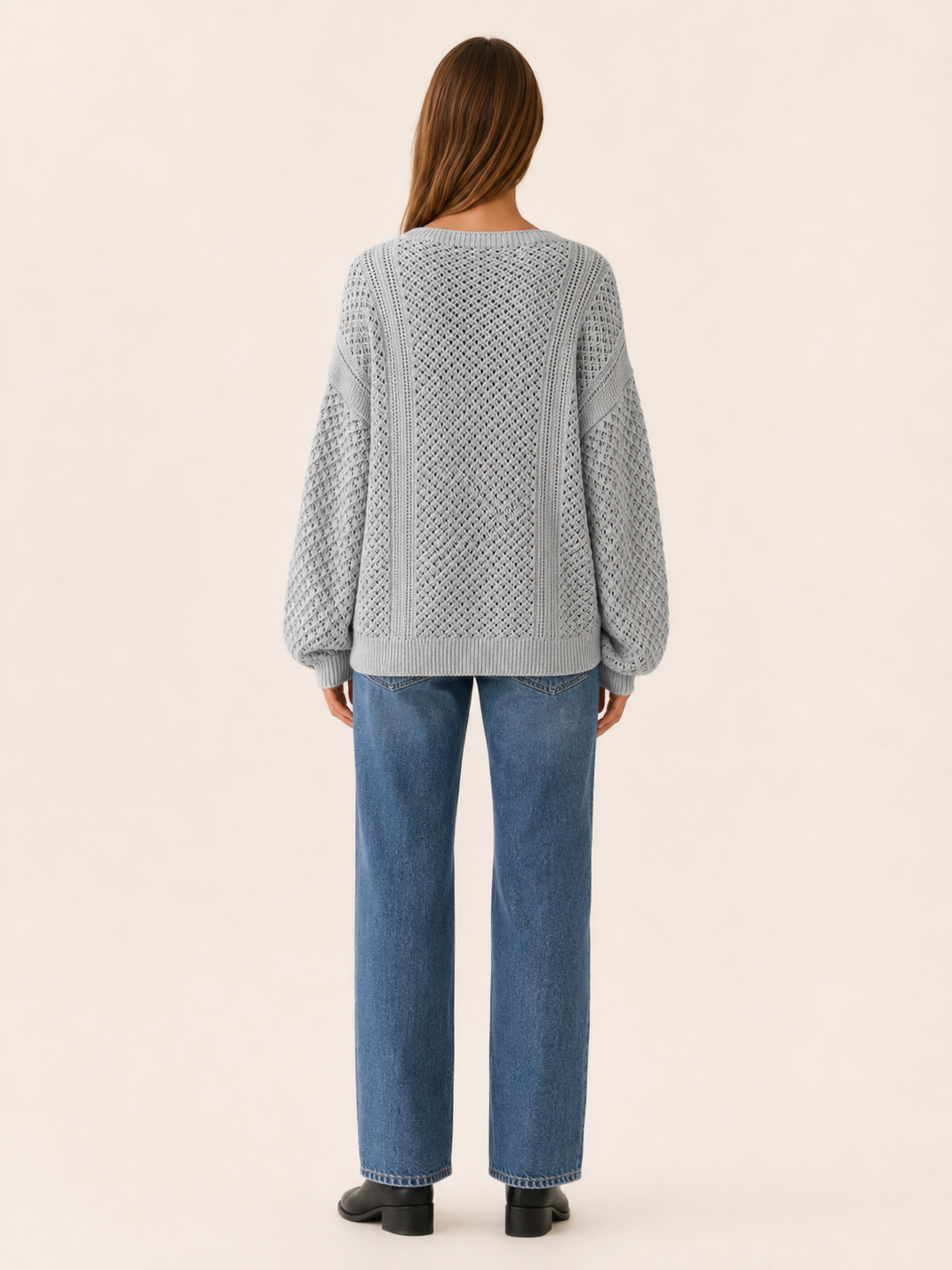Dovrielle | V Neck Jumper with Openwork Detail and Relaxed Fit