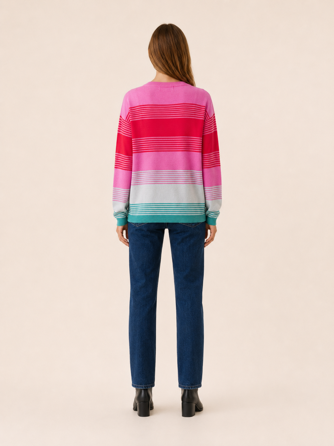 Edravelle | Round Neck Sweater with Striped Design and Patch Pocket