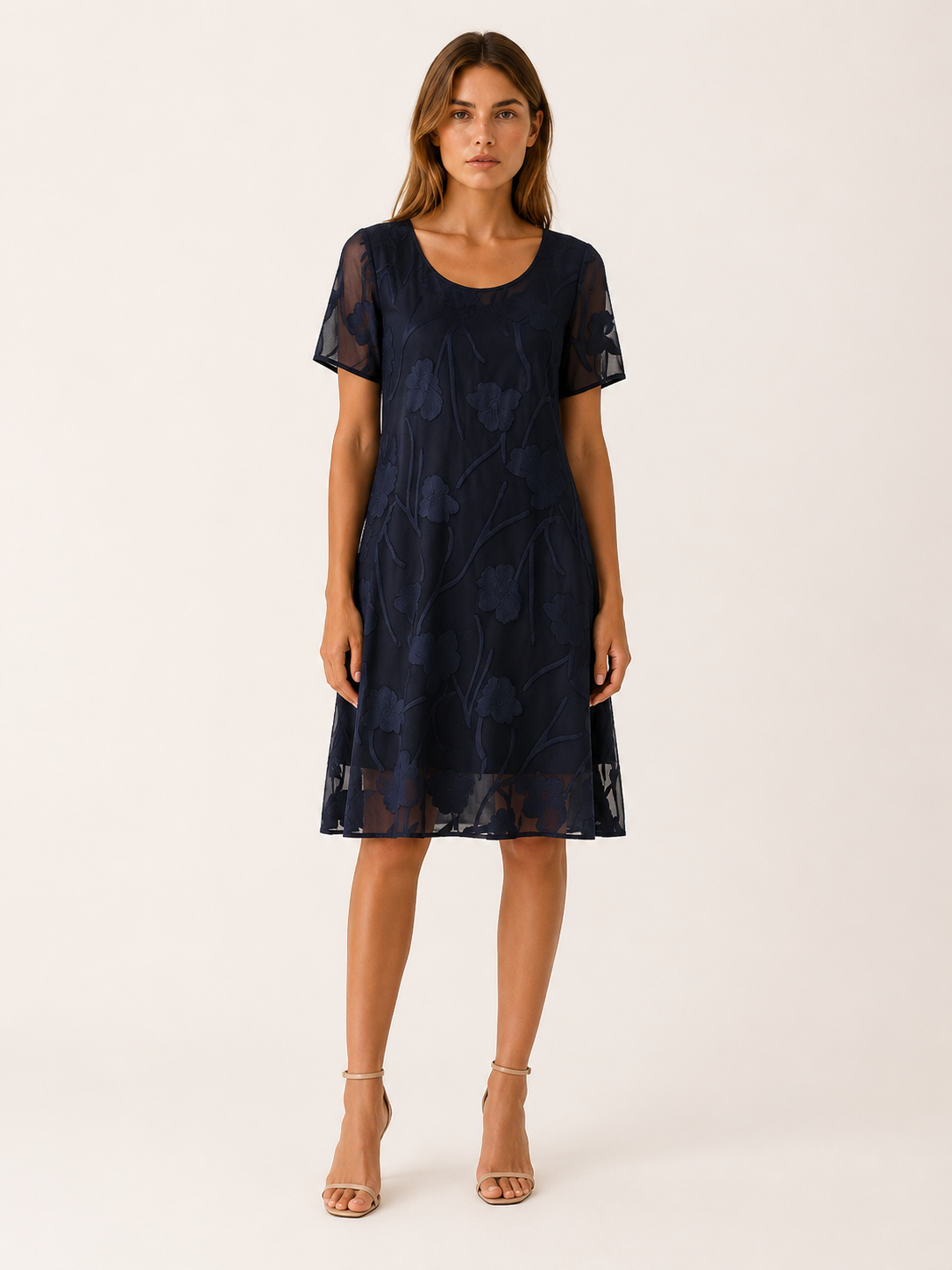 Eirlys | Floral Chiffon Midi Dress with A-Line Fit