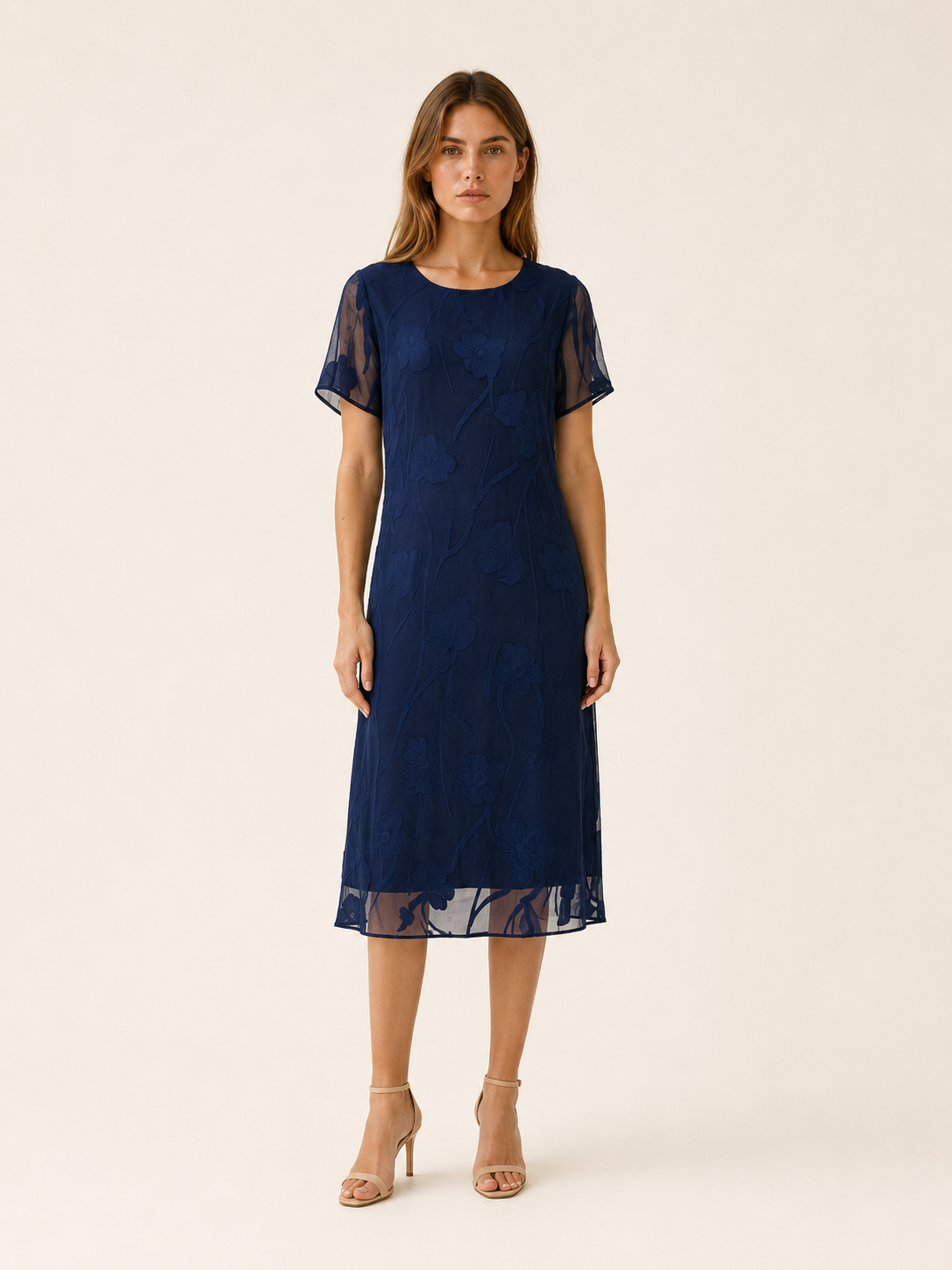 Eirlys | Floral Chiffon Midi Dress with A-Line Fit