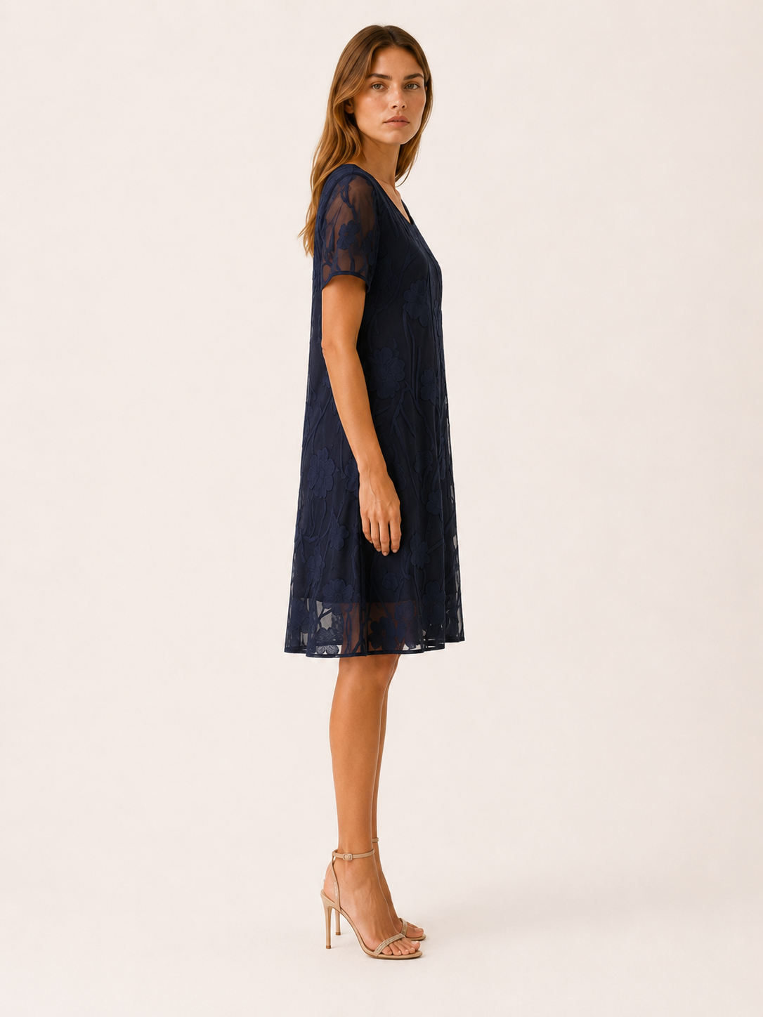 Eirlys | Floral Chiffon Midi Dress with A-Line Fit