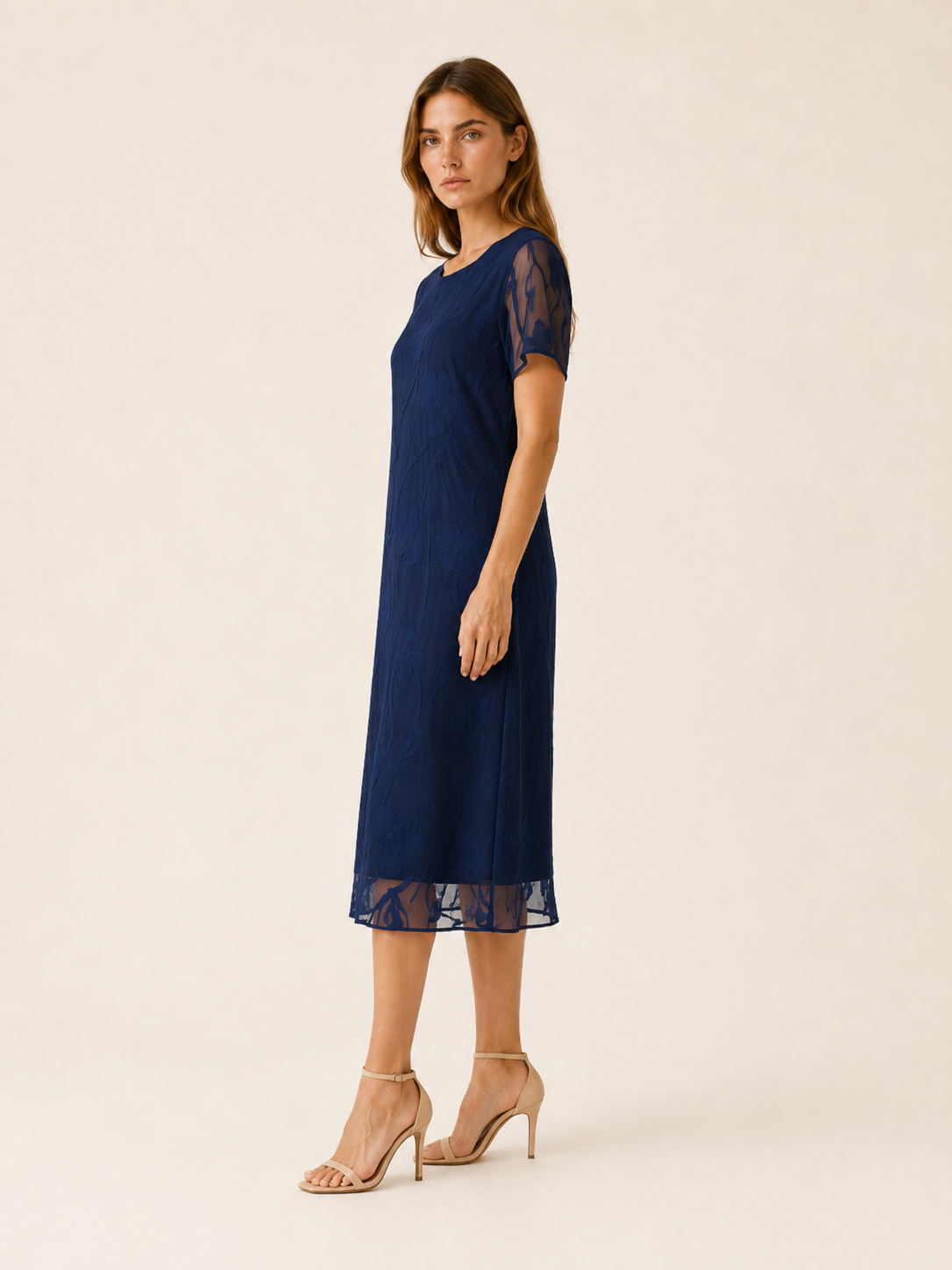 Eirlys | Floral Chiffon Midi Dress with A-Line Fit