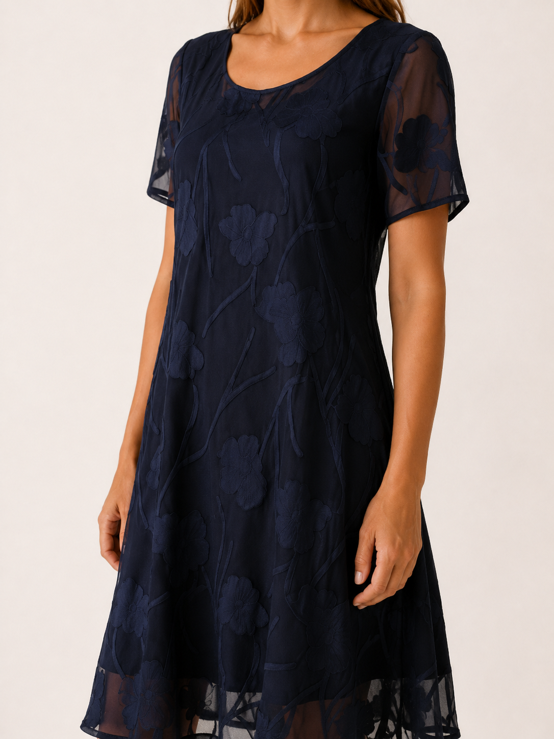 Eirlys | Floral Chiffon Midi Dress with A-Line Fit