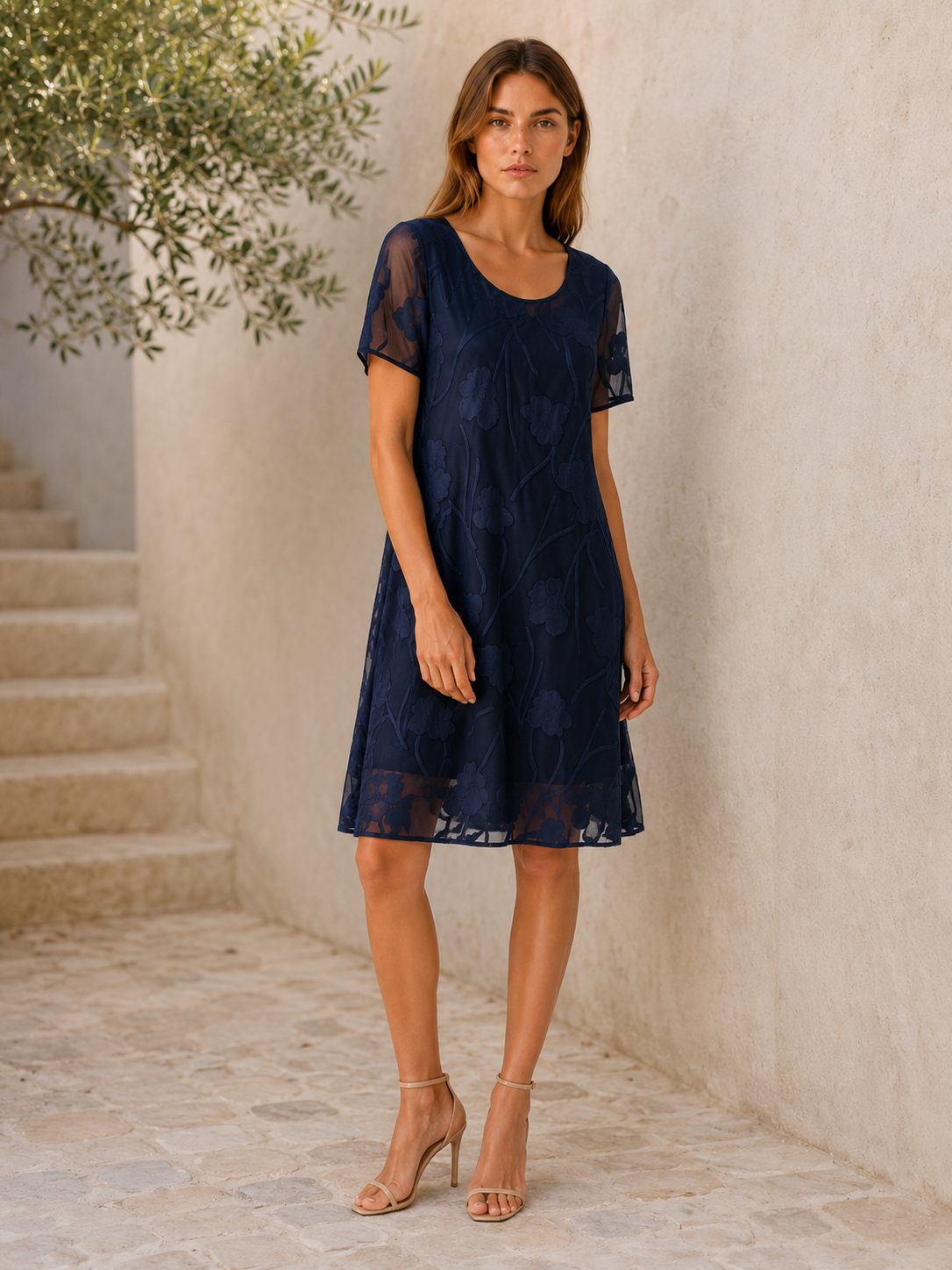 Eirlys | Floral Chiffon Midi Dress with A-Line Fit