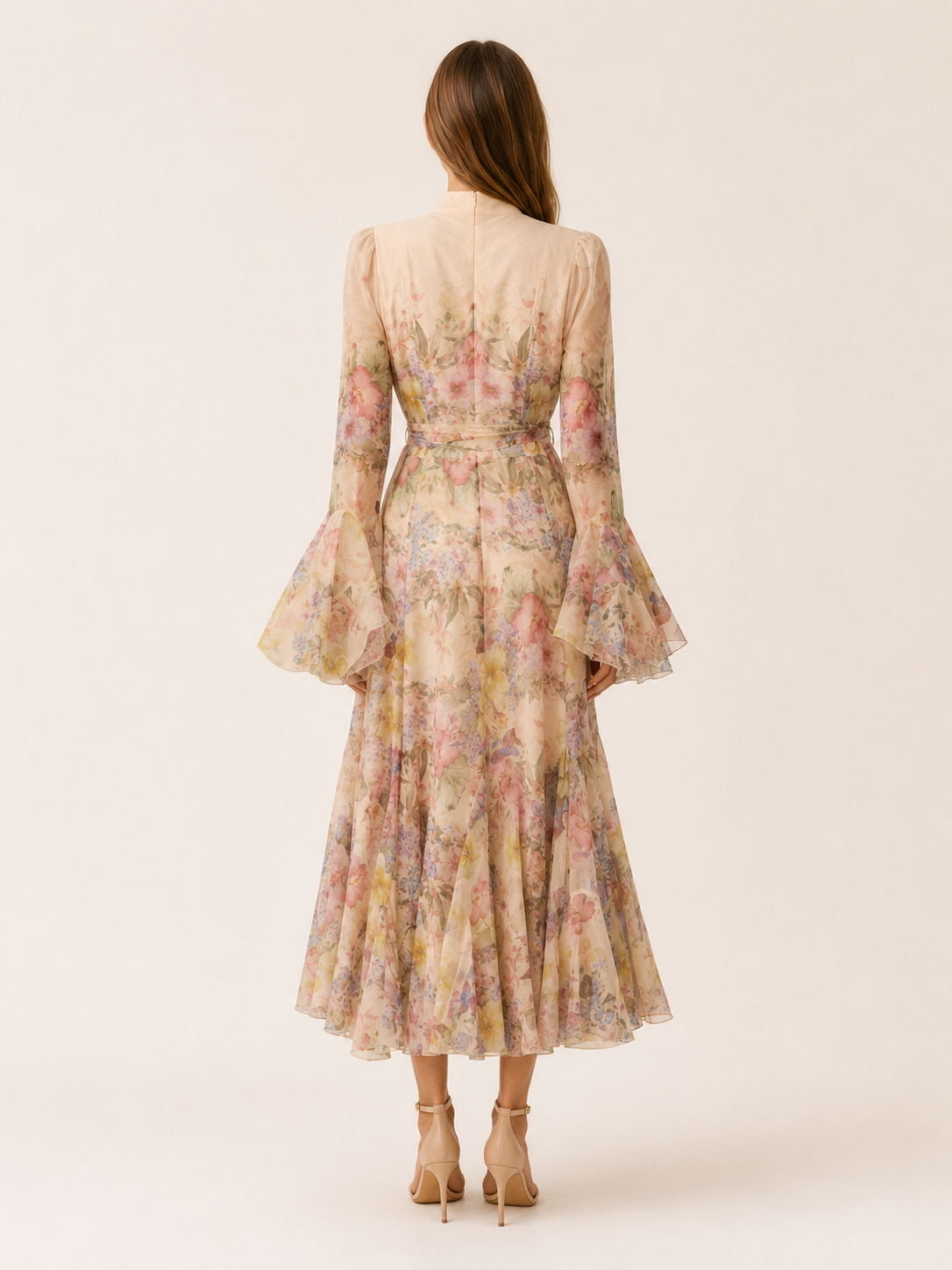 Elaraine | Floral Ruffle-Cuff Maxi Dress