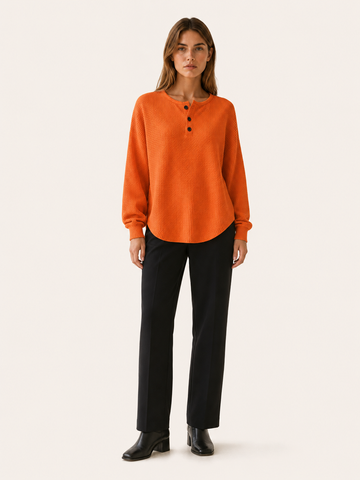 Elarune | Women's Waffle Button Neck Jumper