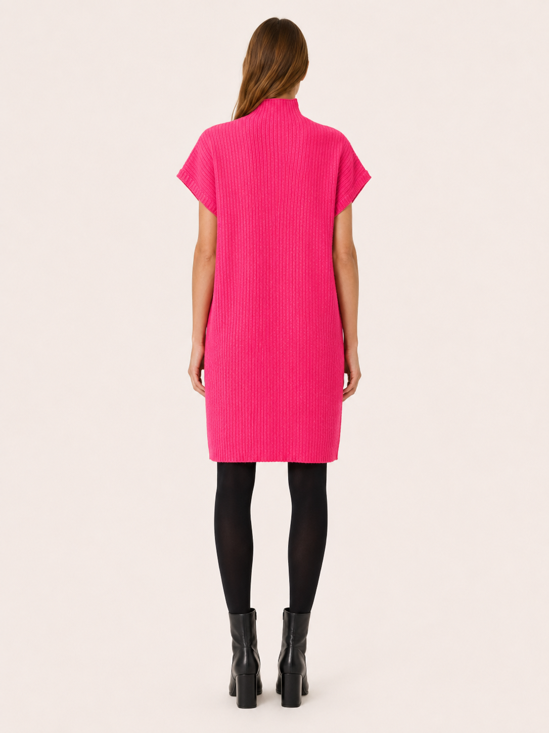 Elarwyn | Sweater Dress with Short Sleeves and High Neck