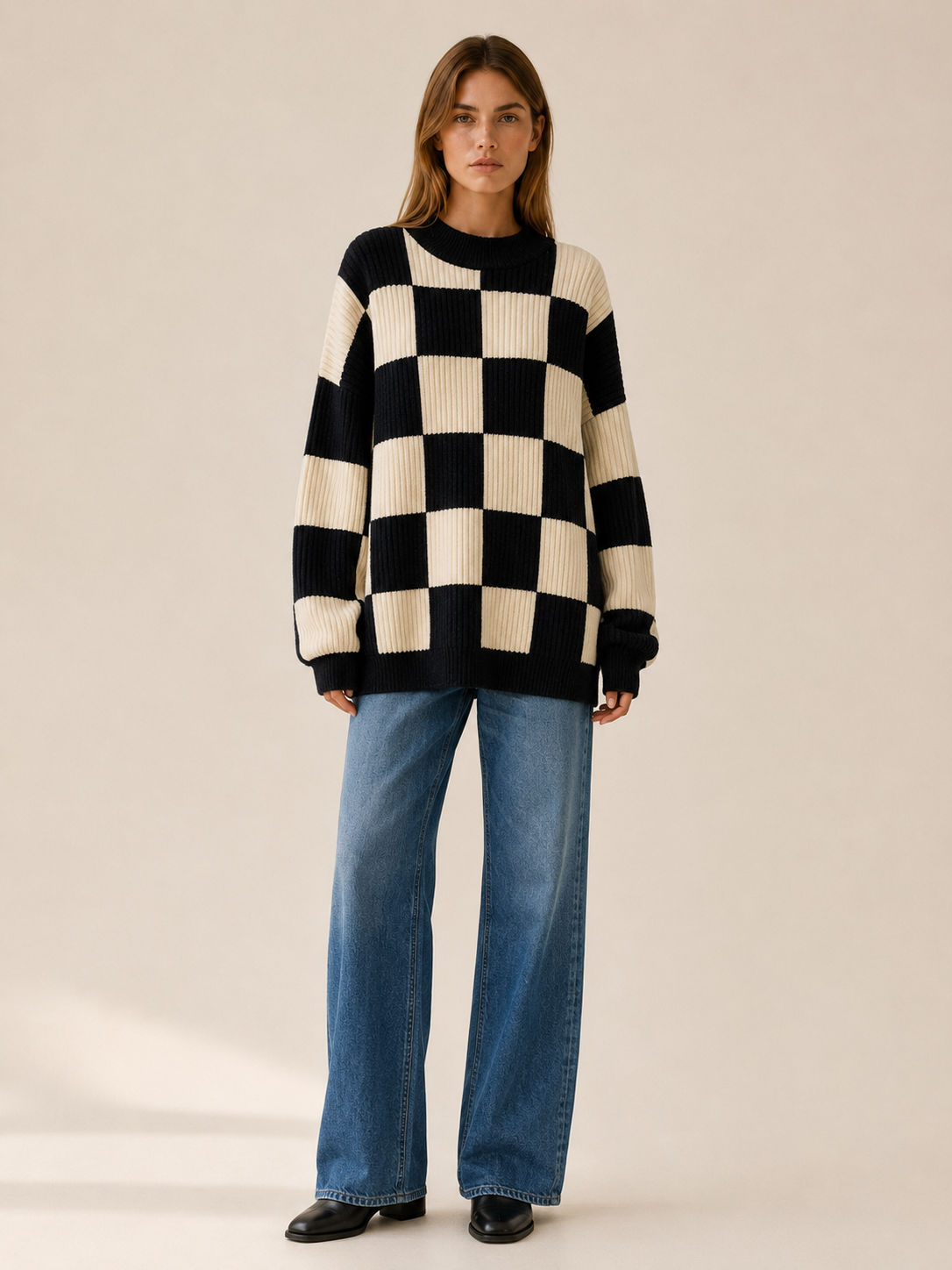 Eleri | Oversized Jumper with Checkerboard Pattern