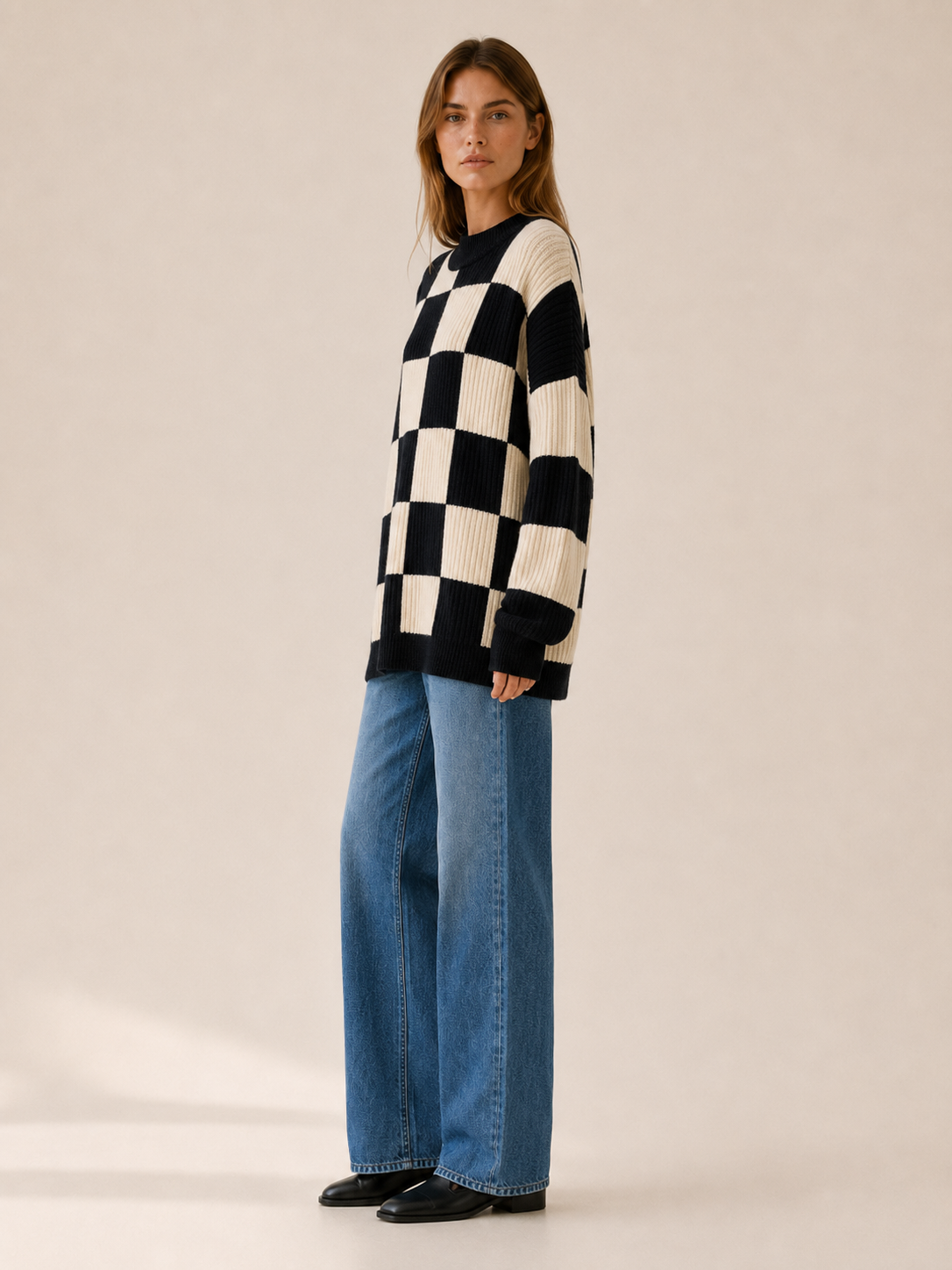 Eleri | Oversized Jumper with Checkerboard Pattern