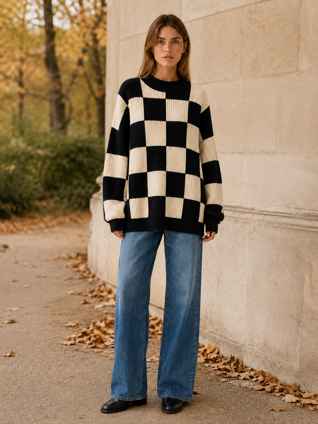 Eleri | Oversized Jumper with Checkerboard Pattern