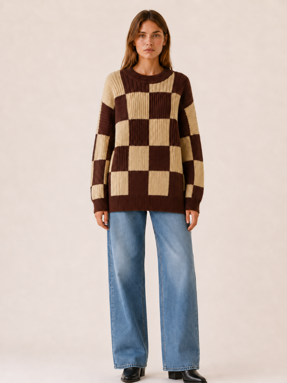 Eleri | Oversized Jumper with Checkerboard Pattern