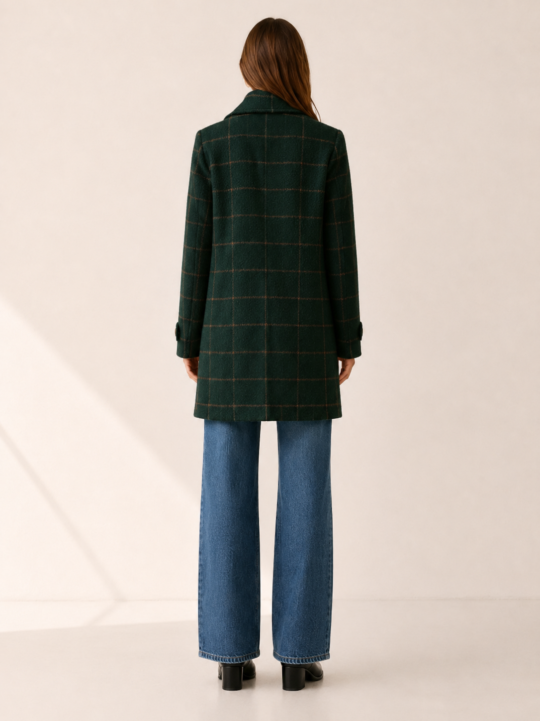 Elise | Trench Coat with Windowpane Check and Longline Fit