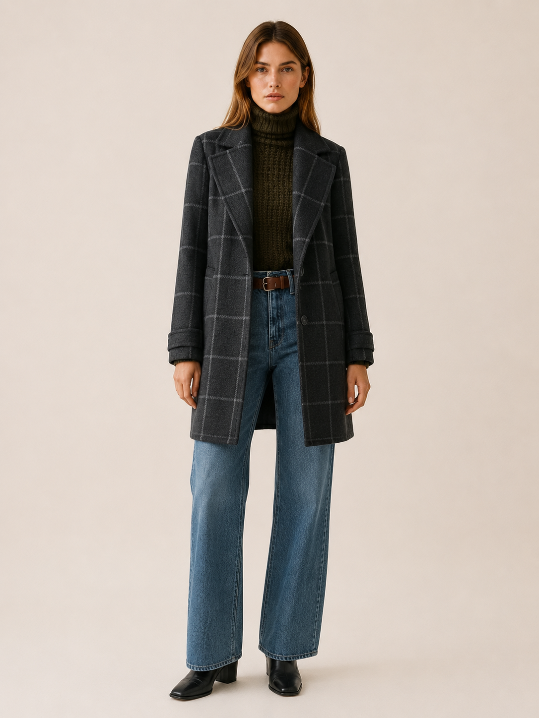 Elise | Women’s Check Trench Coat with Longline Fit