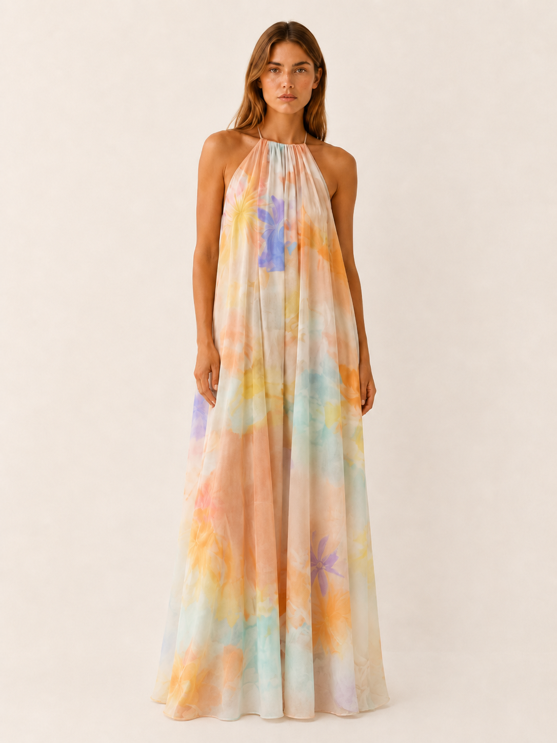 Ellis | Halter Neck Maxi Dress with Flowy Chiffon Wedding Guest Dress