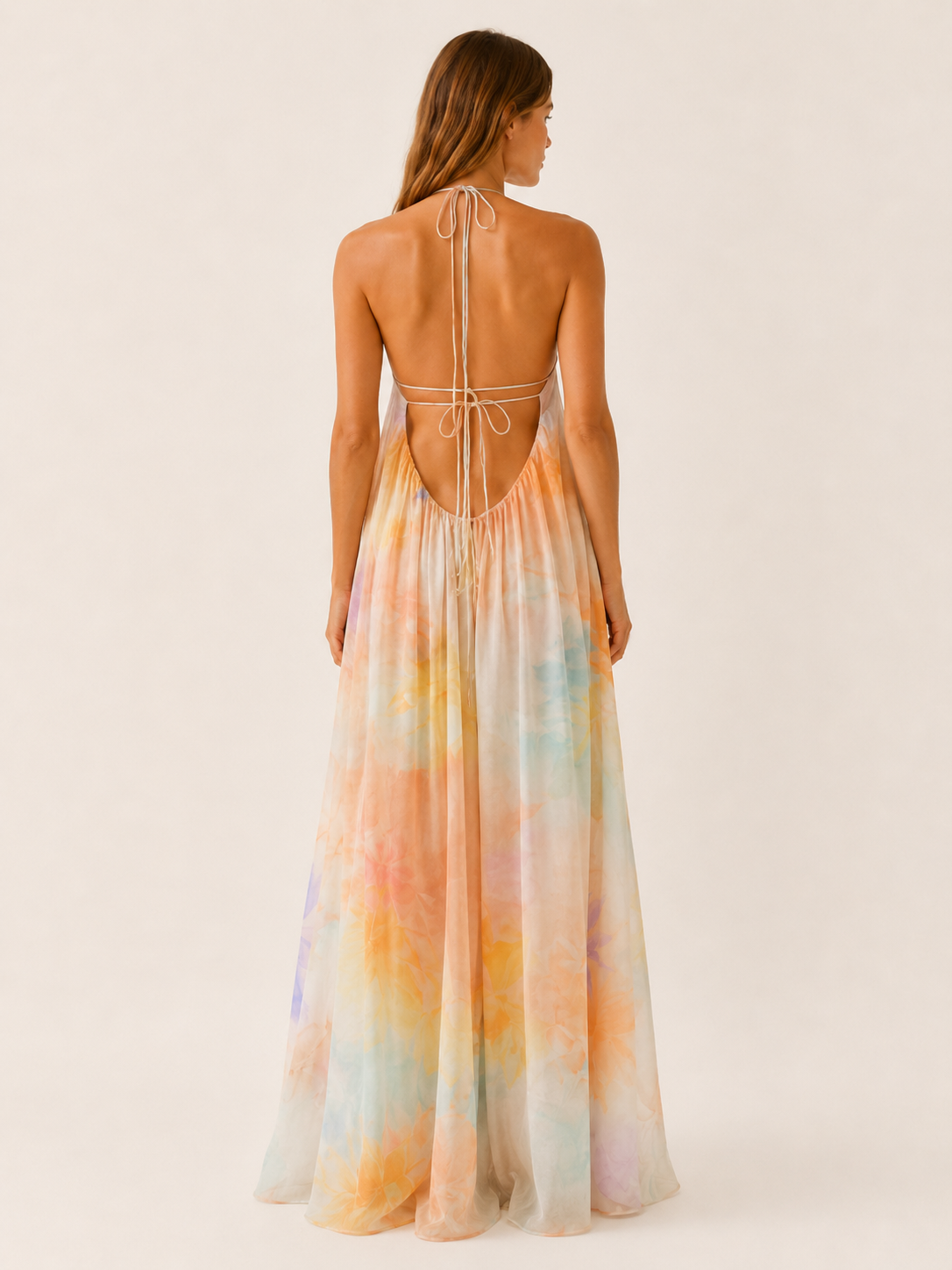 Ellis | Halter Neck Maxi Dress with Flowy Chiffon Wedding Guest Dress