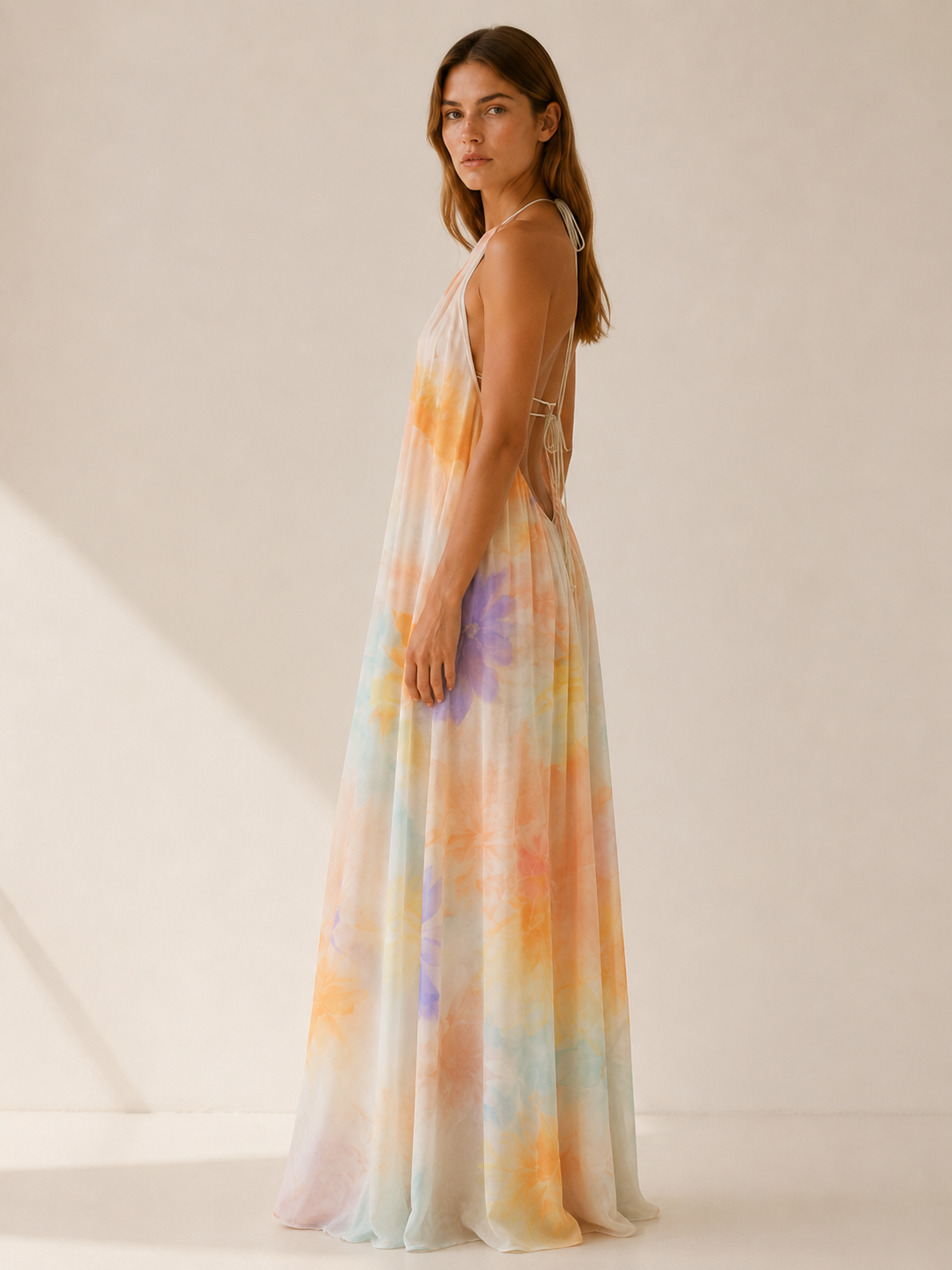 Ellis | Halter Neck Maxi Dress with Flowy Chiffon Wedding Guest Dress