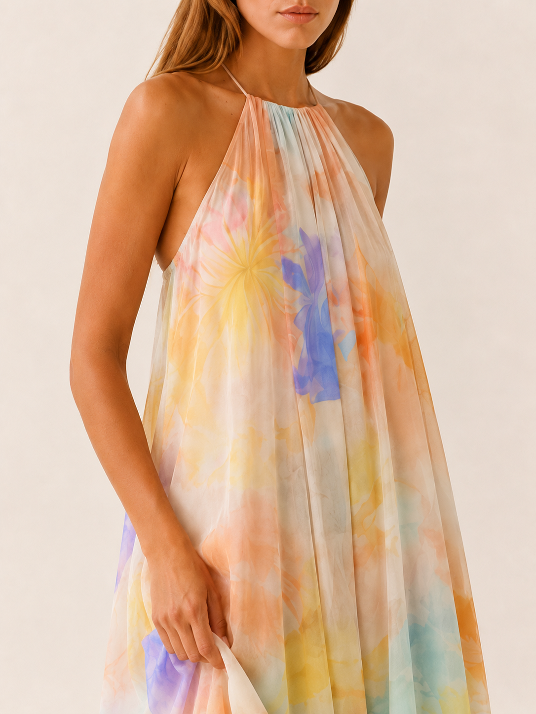Ellis | Halter Neck Maxi Dress with Flowy Chiffon Wedding Guest Dress