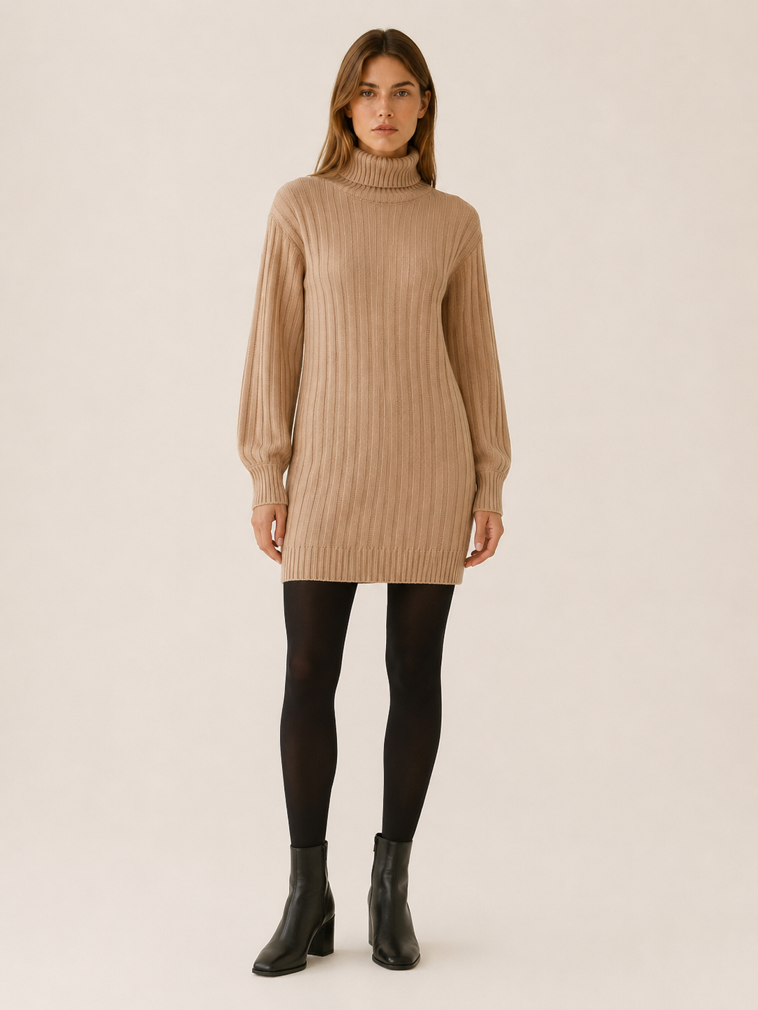 Elodie | Jumper Dress with Roll Neck and Ribbed Mini Fit