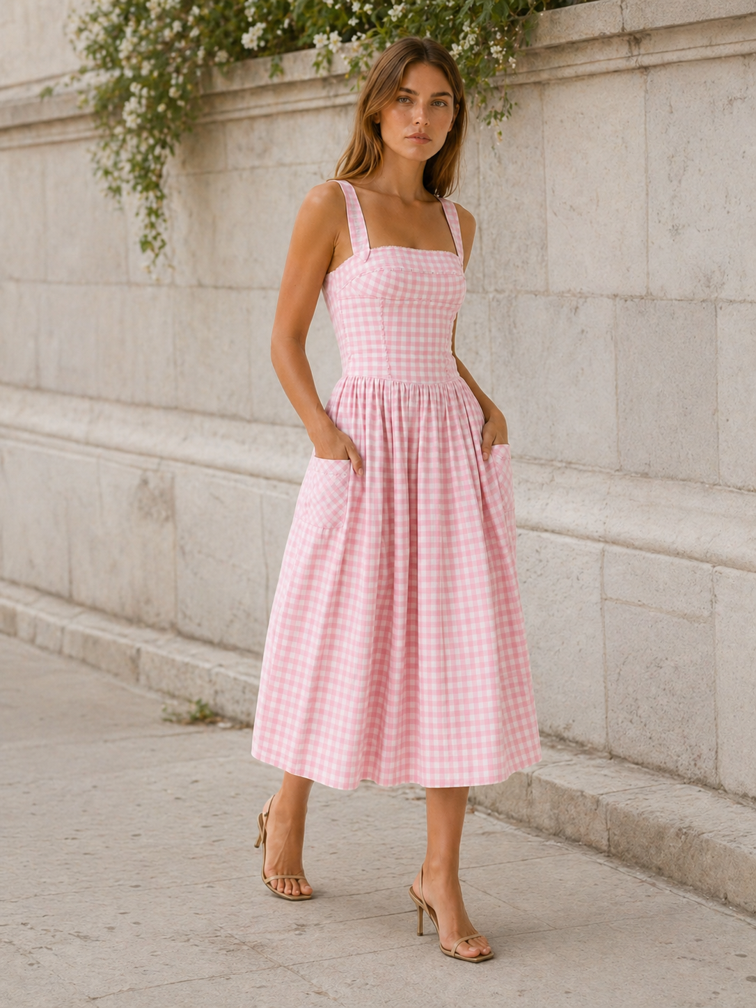 Elowen | Gingham Midi Sundress with Pockets