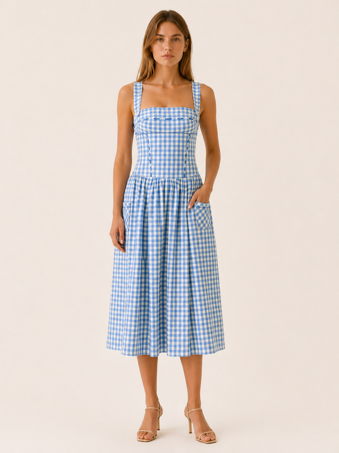 Elowen | Gingham Midi Sundress with Pockets