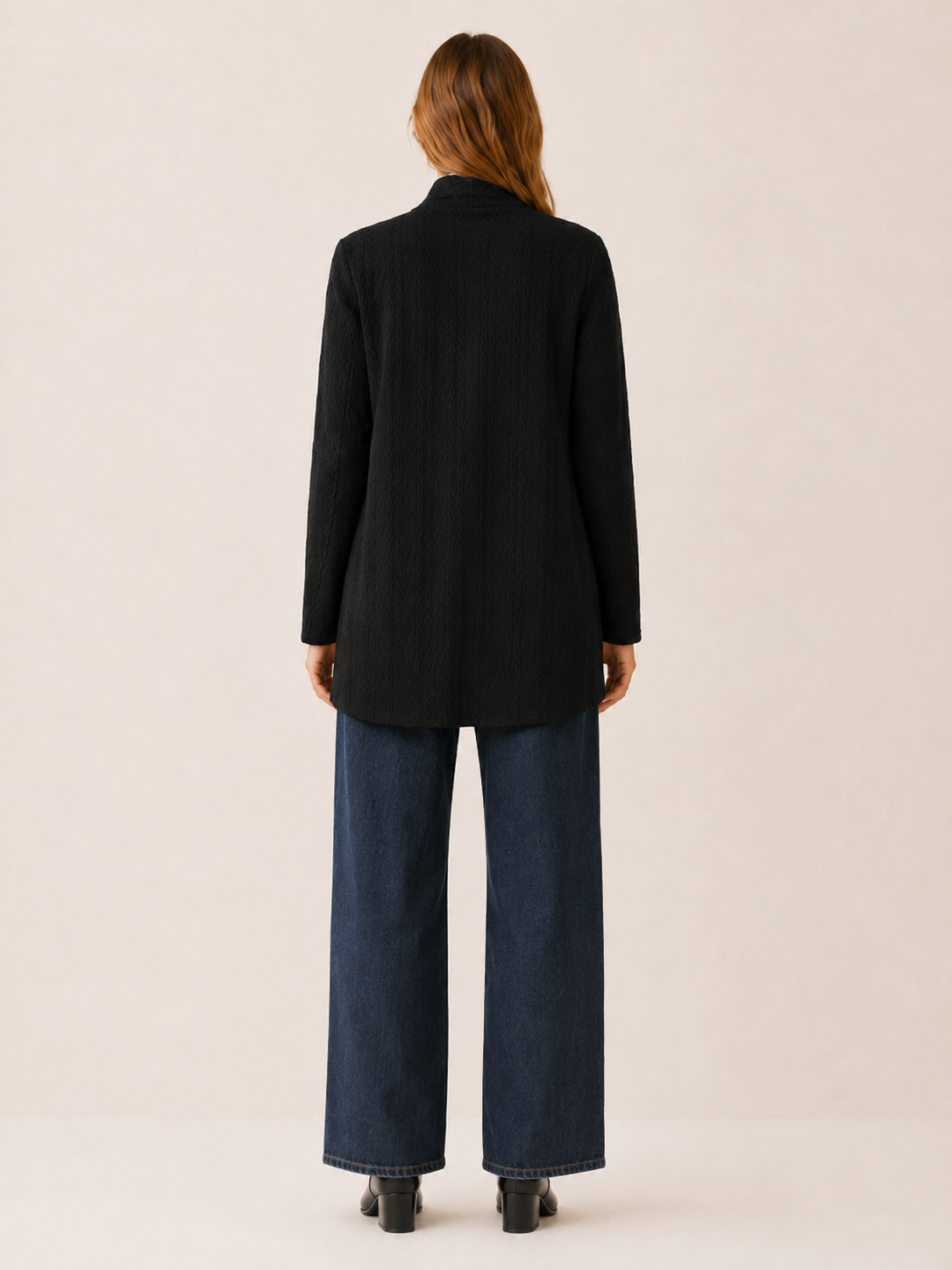 Elowen | Long Cardigan with Open Front and Draped Hem