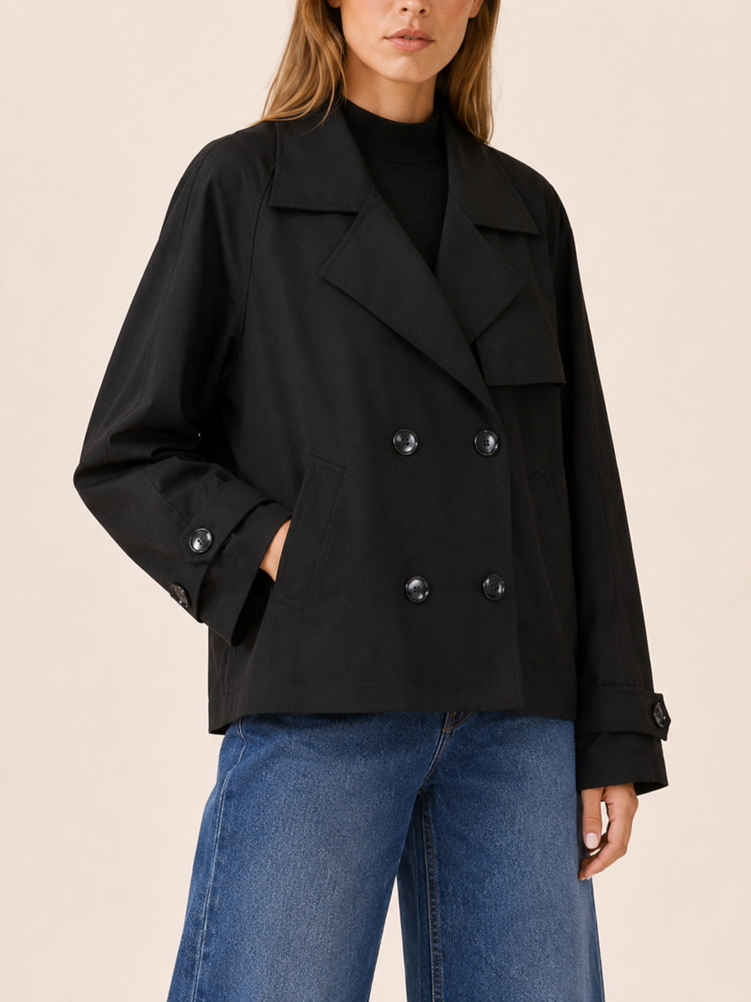 Elowen | Women’s Short Trench Coat with Double-Breasted Front