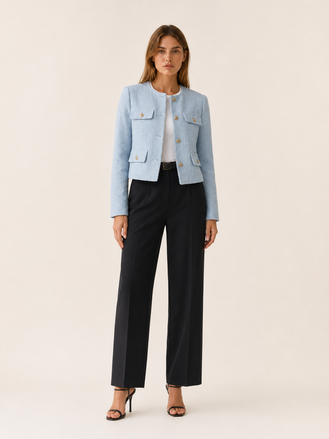 Elowise | Tweed Cropped Blazer with Gold Button Detail