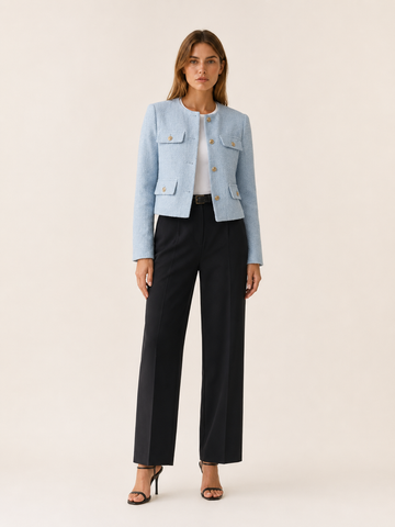 Elowise | Tweed Cropped Blazer with Gold Button Detail