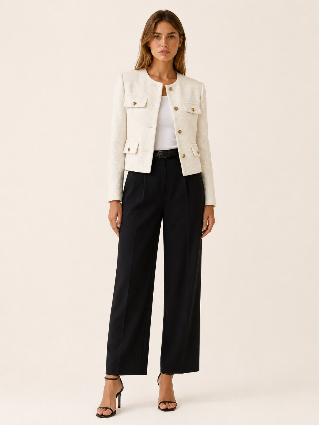 Elowise | Tweed Cropped Blazer with Gold Button Detail