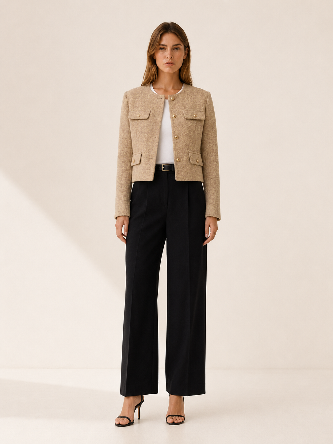 Elowise | Tweed Cropped Blazer with Gold Button Detail