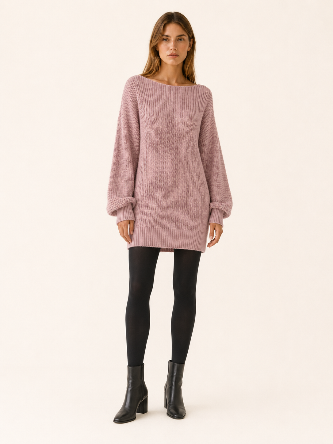 Elowra | Sweater Dress with Boat Neck and Long Sleeves