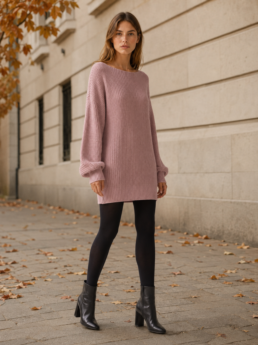 Elowra | Sweater Dress with Boat Neck and Long Sleeves